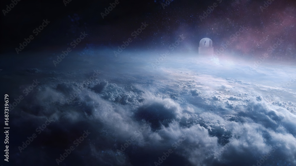 Canvas Prints futuristic observatory on a planet s atmosphere with cosmic stars and nebula