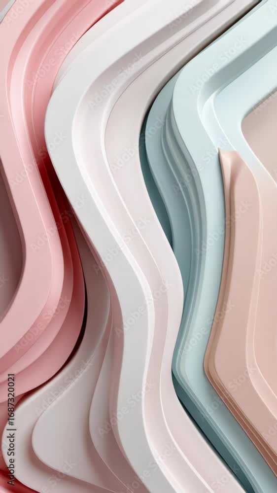 Poster visually appealing abstract design with smooth curves and flowing layers of pastel colors, creating 