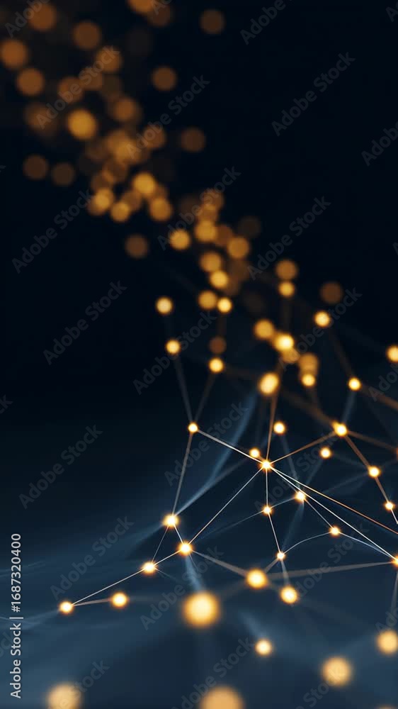 Poster abstract digital connections with vivid light points and flowing lines in a dark background