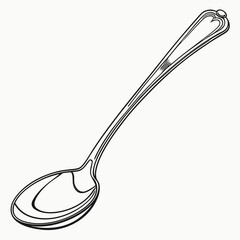 Elegant antique silver spoon with ornate handle and oval bowl isolated on white background