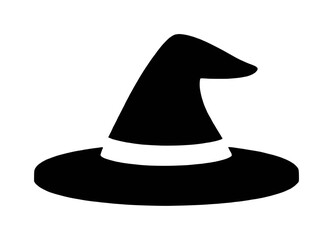 Black Witch Hat Silhouette with White Band on White Background