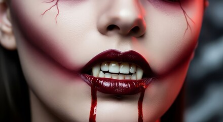 Obraz premium Vampire makeup with dripping blood creating a captivating and spooky Halloween aesthetic