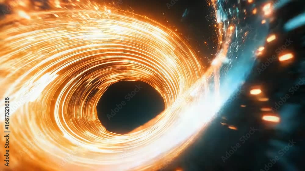 Poster wormhole tunnel creating energy vortex expanding through space and time