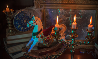 Horse Figurine in Candle Holder. Astrology and Year of the Horse Symbol