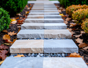 Stone Steps Autumn Garden Landscaped Pathway Design Photography