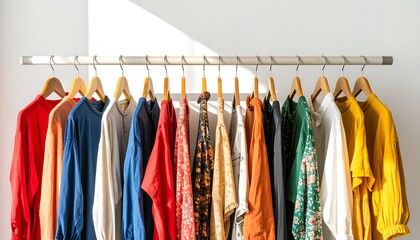 Colorful clothes neatly arranged on a clothes rail