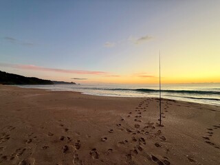 Beatiful sunset on beach of north island of new zealand