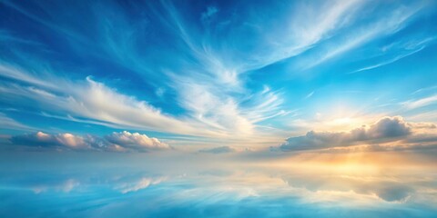 Obraz premium Serene Sunset Sky Reflected in Tranquil Waters, a Dreamlike Panorama of Peaceful Colors and Wispy Clouds