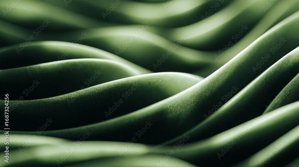 Aufkleber A close up view of green textured fabric with soft flowing wavy patterns design