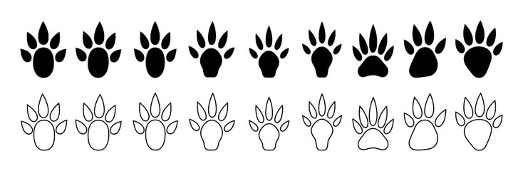 Collection of Animal Paw Prints: Black Silhouettes and White Outlines