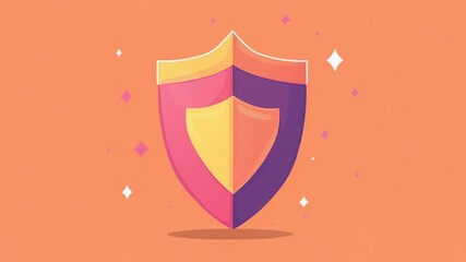 Colorful shield representing security and protection on pink background - Powered by Adobe