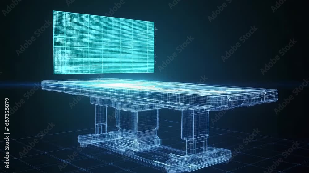 Aufkleber futuristic operating table being projected as hologram in augmented reality