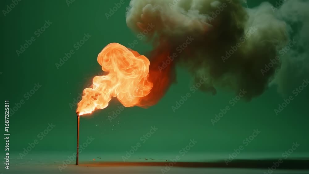 Poster Slowmotion shot of a spark from a match flare bursting into a fiery glow then sputtering and dying out isolated on green screen for visual effects projects.