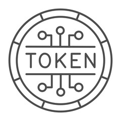 Coin of non fungible token thin line icon, multiverse concept. Vector graphics. Defi coin, in game currency sign on white background, outline style icon for mobile or web design.