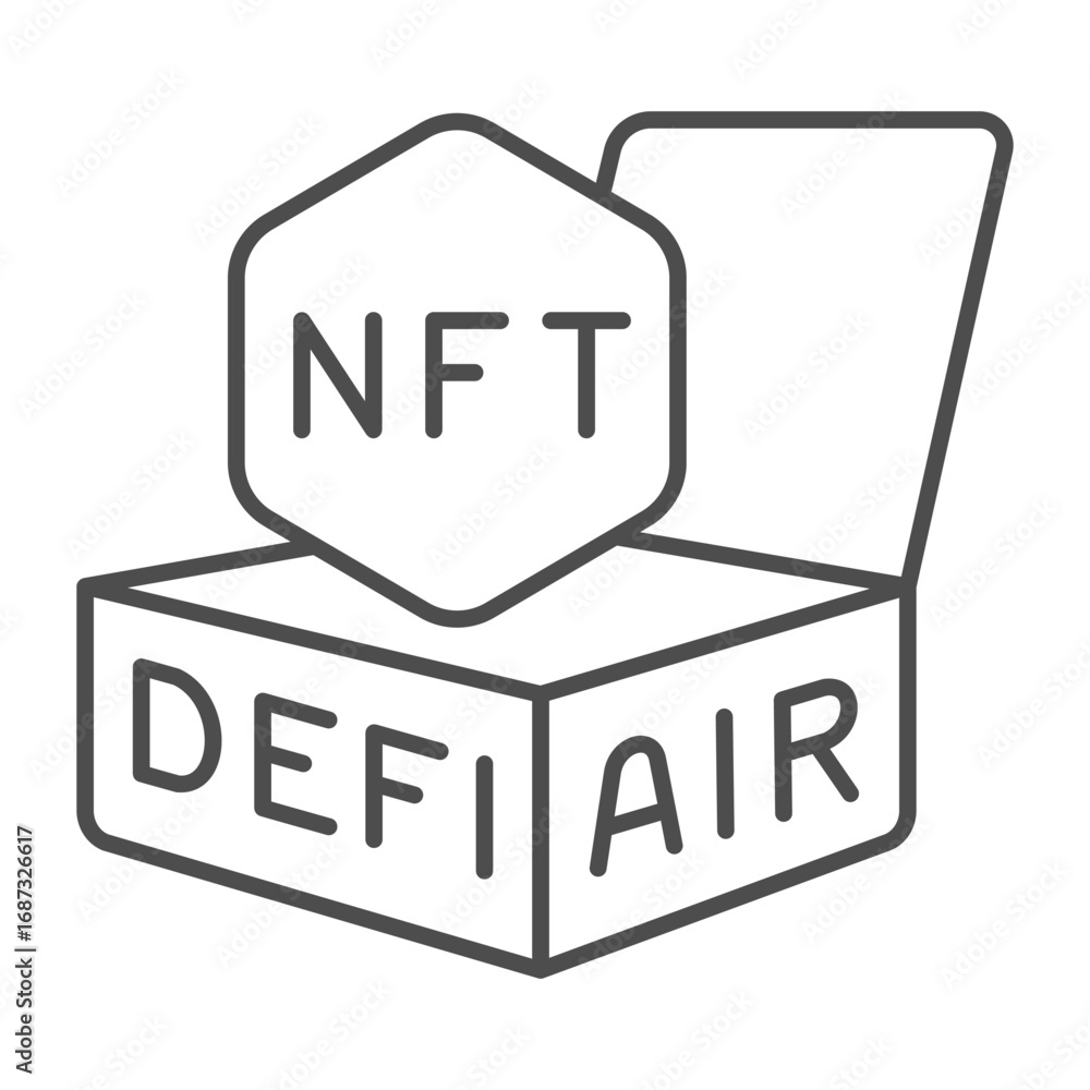 Poster token airdrop promotion box thin line icon, nft multiverse concept. vector graphics. box of tokens a