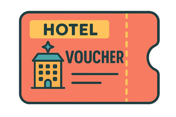 Hotel voucher graphic design with illustration of hotel building  