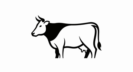Fototapeta premium Black and white Cow illustration on white background. Cow graphic art highlights the beauty of this farm animal. Cow illustration for use in print, branding,