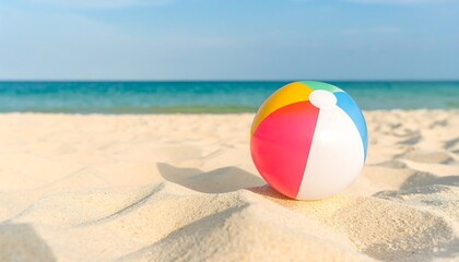 Obraz premium Colorful beach ball on sandy shore