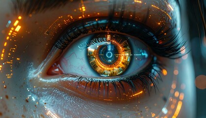 Futuristic eye design featuring an integrated HUD technology overlay