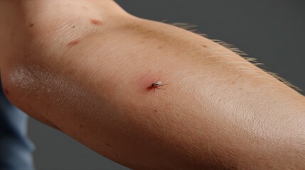 Fototapeta premium Insect bite action on human skin indoor setting macro photography close-up view health awareness