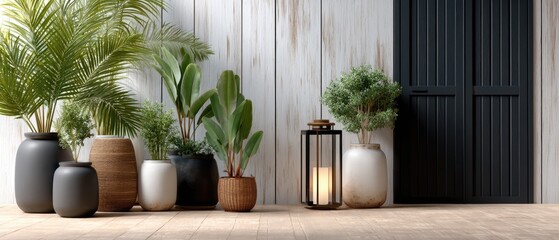 A warm indoor area showcases wooden furniture, lush plants, and soft lighting creating a relaxing atmosphere ideal for unwinding