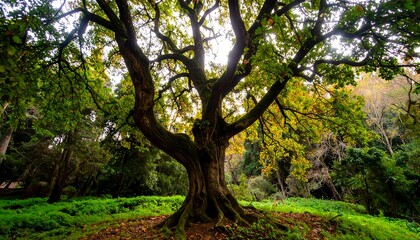 Majestic tree in autumnal forest