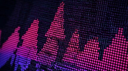 A digital audio waveform with vibrant pink and purple hues displays clear peaks and valleys on a high-end device screen,