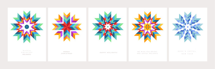 Merry Christmas and Happy New Year Greeting Cards. Modern abstract vector illustrations for greeting card, party invitation card, website banner, social media banner, marketing material.