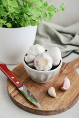 Garlic Cloves and Bulb in ceramic bowl