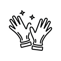 A pair of cleaning gloves with sparkle effects on top. Editable stroke. Vector icon illustration