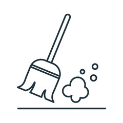 Line art A broom sweeps dust off a surface. Editable stroke. Vector icon illustration