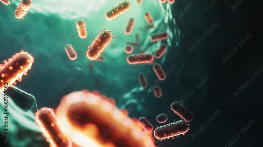 Poster microscopic view of bacteria multiplying in dark environment