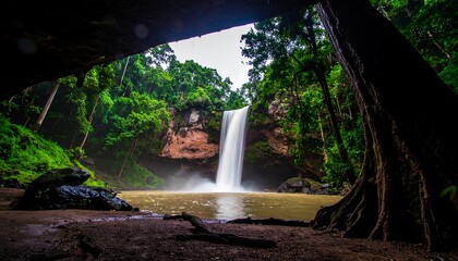 Waterfall View from Cave Opening