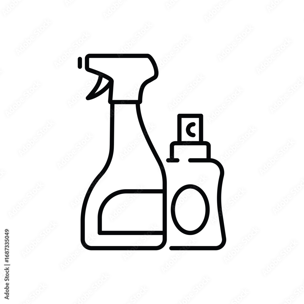 Poster two bottles one with a trigger spray and the other a nozzle top are outlined in black and displayed 