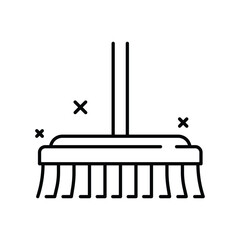 A line drawing of a broom with a handle head and bristles. Editable stroke. Vector icon illustration