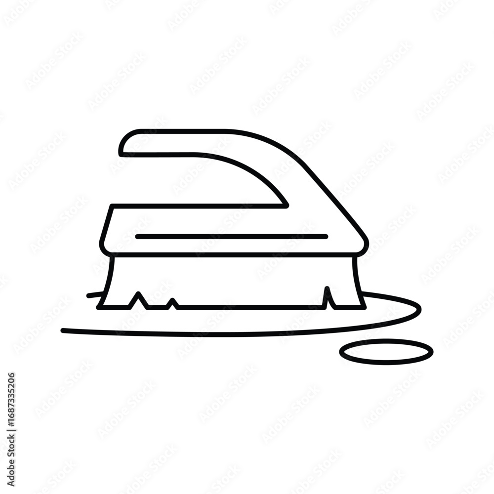 Poster a lineart drawing of an iron with its handle and base a cord extends from the base. editable stroke.