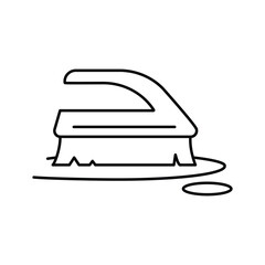 A lineart drawing of an iron with its handle and base A cord extends from the base. Editable stroke. Vector icon illustration