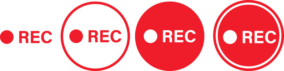 Vector illustration of four REC icons with a red dot, ideal for recording and media design purposes. Rec icons. of record buttons. video recording Sign.