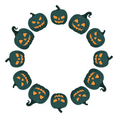 Halloween circle frame with pumpkins. Design element for autumn decorations, banner, invitation, poster.