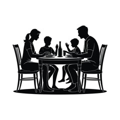 Fototapeta premium Family Dinner Silhouette Illustration Showing Parents and Children Eating Together at Table