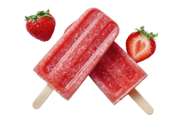 Two strawberry popsicles with fresh strawberries (1)