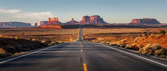 The road stretching through the breathtaking desert landscape of Monument Valley.
