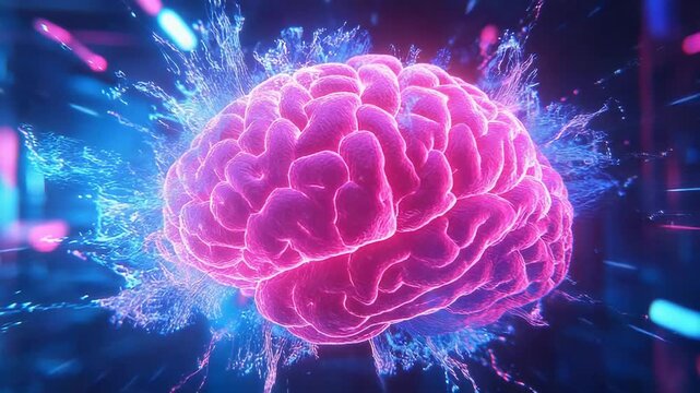 Pink brain exploding with ideas and creativity