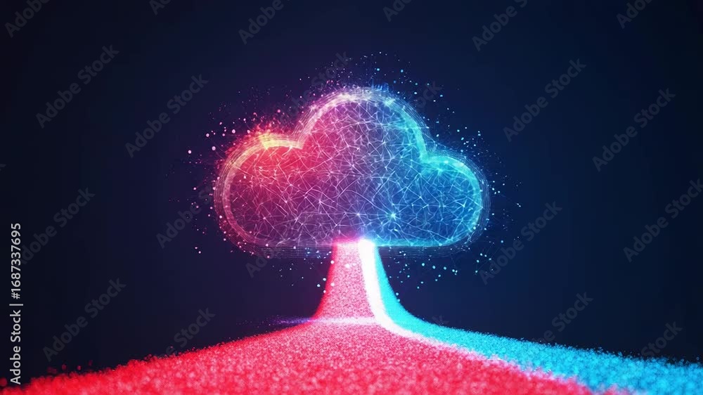 Aufkleber cloud computing sending data with light beam, futuristic technology