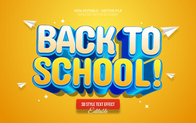 Back to School cartoon 3D text effect editable for banners, posters, education sales, and kids design projects