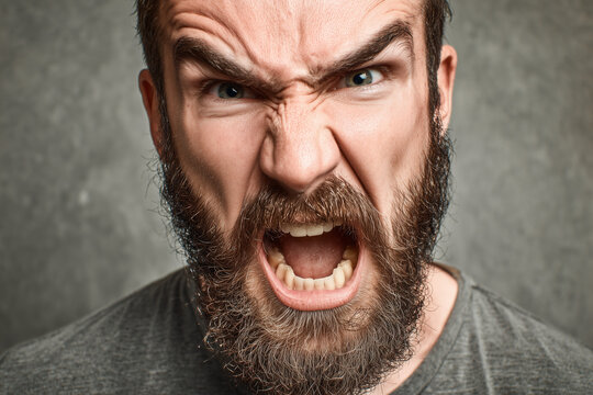 Angry mad man at bank 