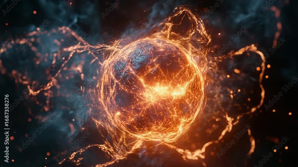 Canvas Prints burning energy sphere floating in space with orange trails