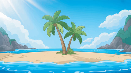 tropical island with palm trees