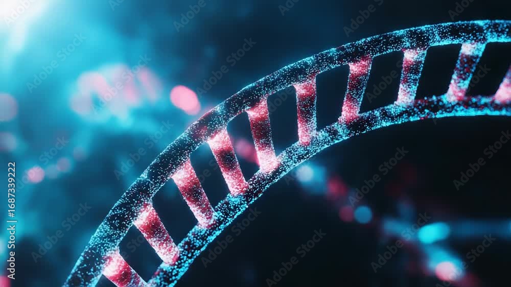 Poster dna strand rotating in a futuristic microscopic visualization