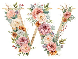 bouquet of roses text effect W isolated on white background. PNG Transparent file type with high definition quality And vibrant color grading Available.
